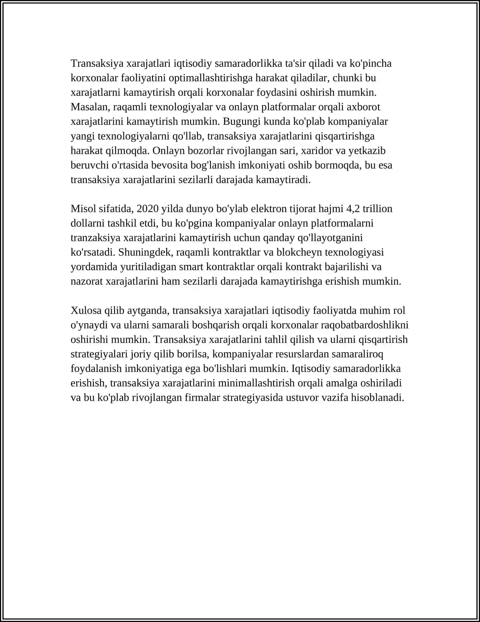 TRANSAKSIYA VA TRANSFORMATSIYA XARAJATLARI HAMDA ULARNI TAHLIL QILISHGA NISBATAN YONDASHUVLAR 4