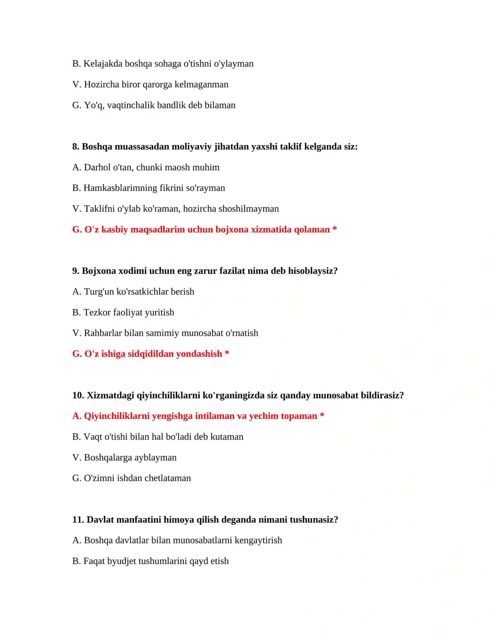 BOJXONA AKADEMIYASI - TEST SAVOLLARI 4