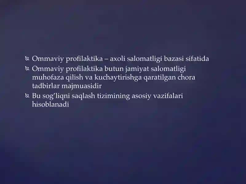 Ommaviy Profilaktika O’zbekiston Respublikasi Axolisiningsalomatligibazasisifatida 4