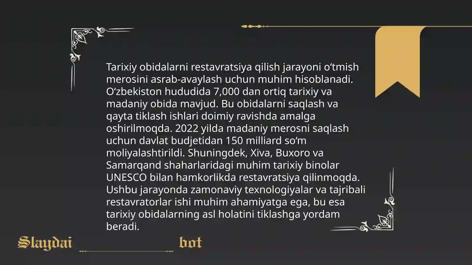 O’zbekistonda milliy qadriyatlar va tarixni tiklash borasida amalga oshirilgan islohotiar mazmuni 4