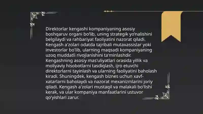 Korparativ boshqaruv tizimining vazifalari va javobgarligi 4