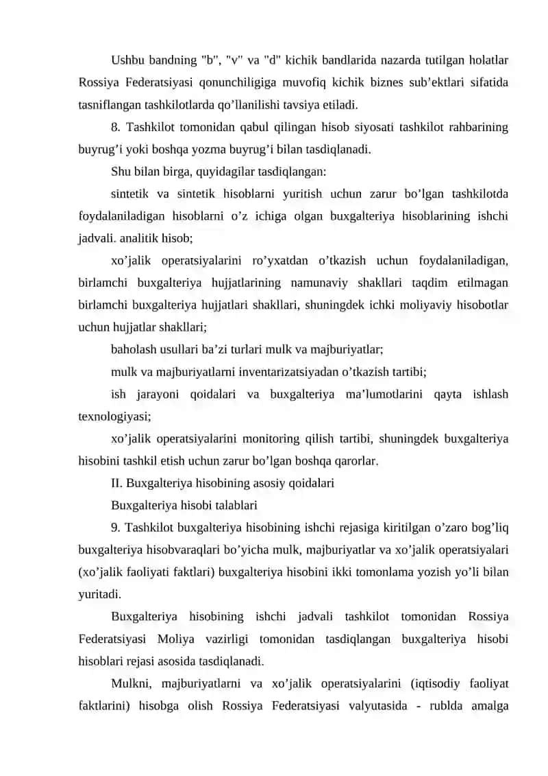 Rossiya Federatsiyasida buxgalteriya hisobi va moliyaviy hisobotni yuritish to’g’risidagi nizom 4