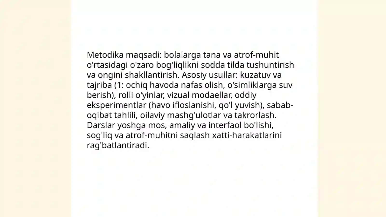 INSON TANASI MAVZUSI ASOSIDA BOLALARNI ATROF MUHITNI MUHOFAZA QILISHGA O'RGATISH METODIKASI 4