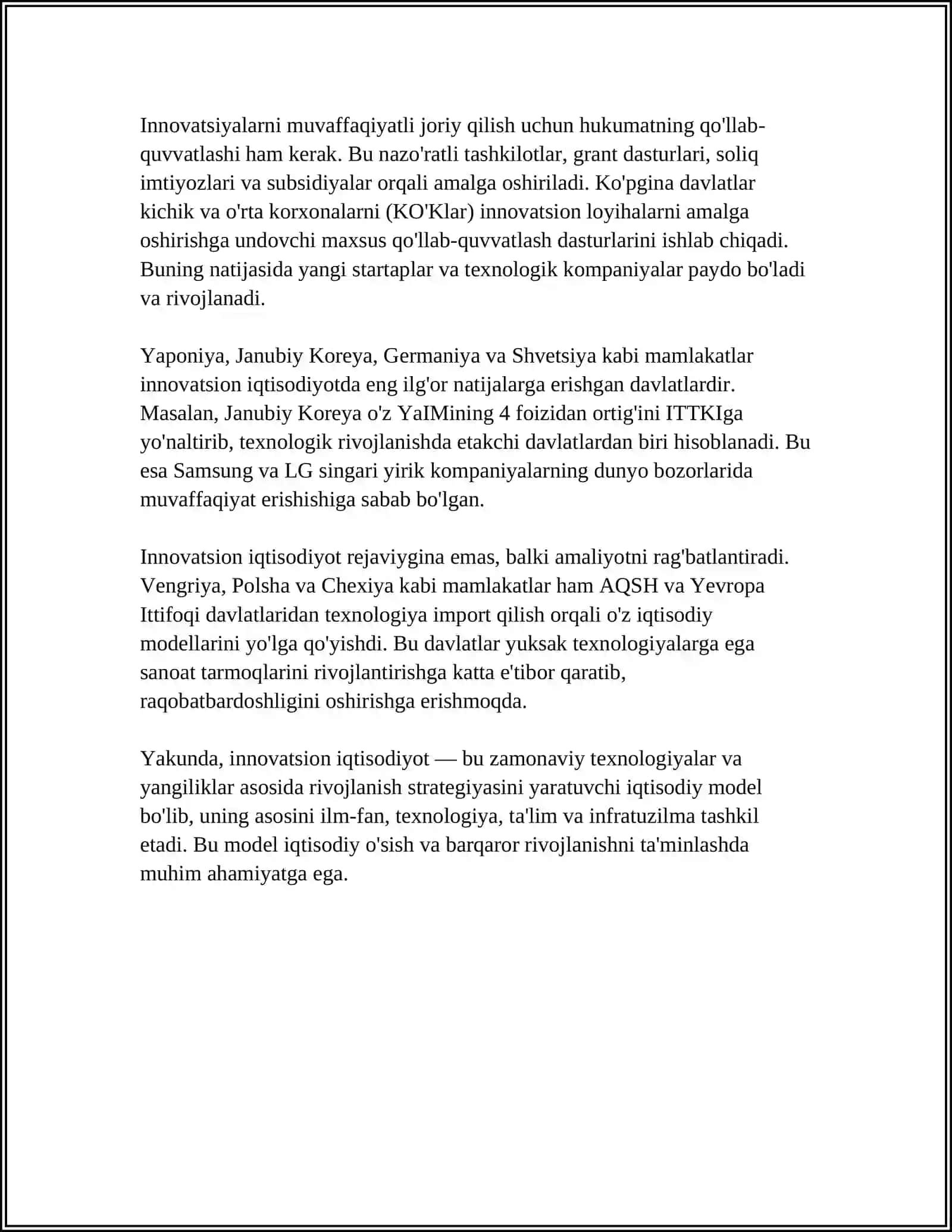 INNOVATSION IQTISODIYOT TUSHUNCHASI VA O‘ZIGA XOS XUSUSIYATLARI 4