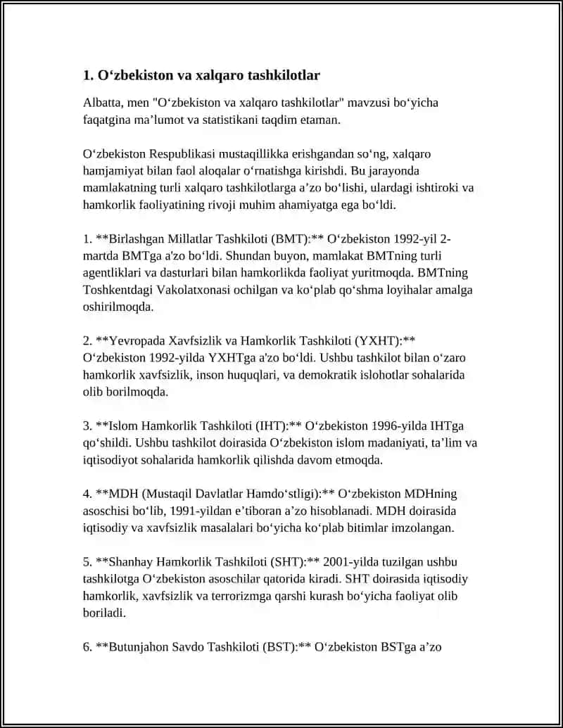 O‘zbekiston va Jahon Hamjamiyati 4