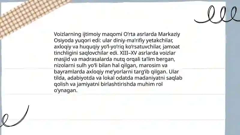 O'rta asrlarda Markaziy Osiyoda voizlik san'ati rivji 4