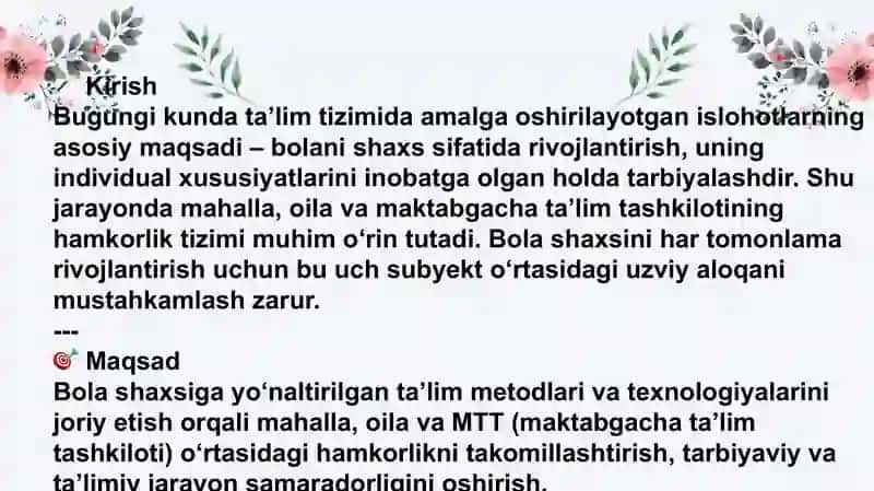Mahalla, oila va maktabgacha taʼlim tashkiloti hamkorligi 4