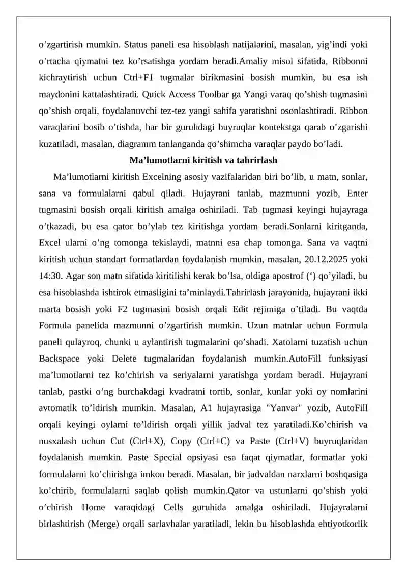 Microsoft Excel 2010 dasturida statistik tahlillar va optimallashtirish 4