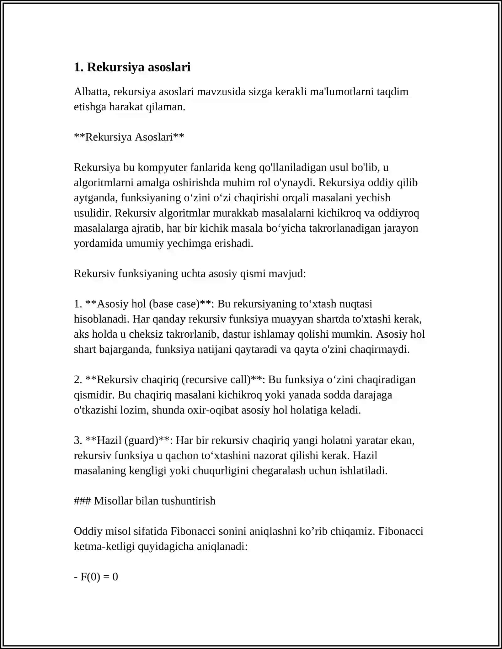 C++ DASTURLASH TILIDA ICHMA ICH JOYLASHGAN REKURSIV JARAYONLARNI TASHKIL ETISH 4