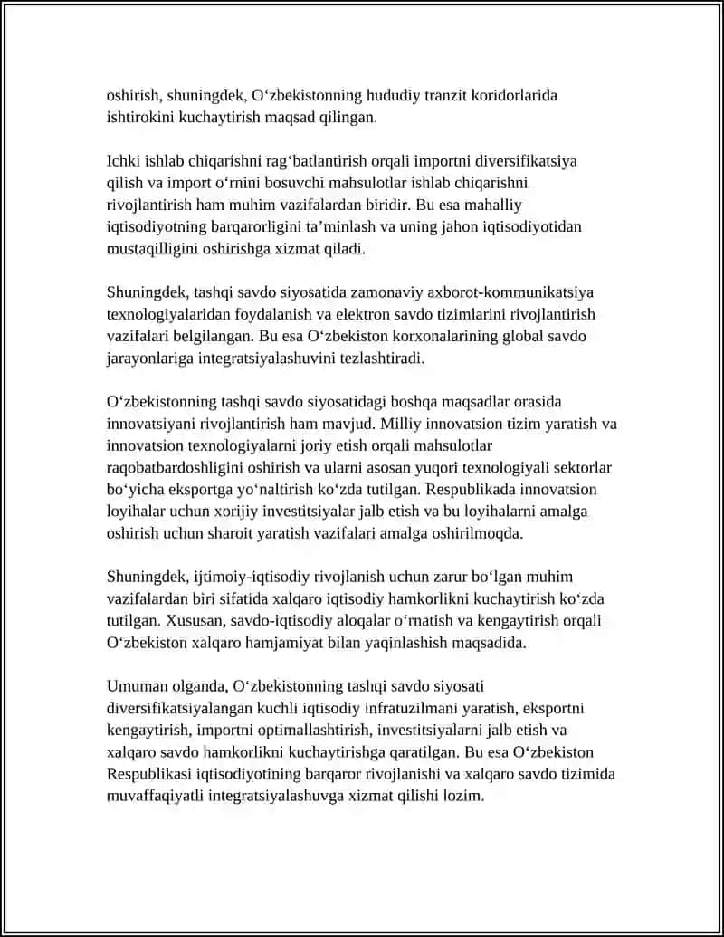 O’ZBEKISTON RESPUBLIKASINING TASHQI SAVDO SIYOSATI 4