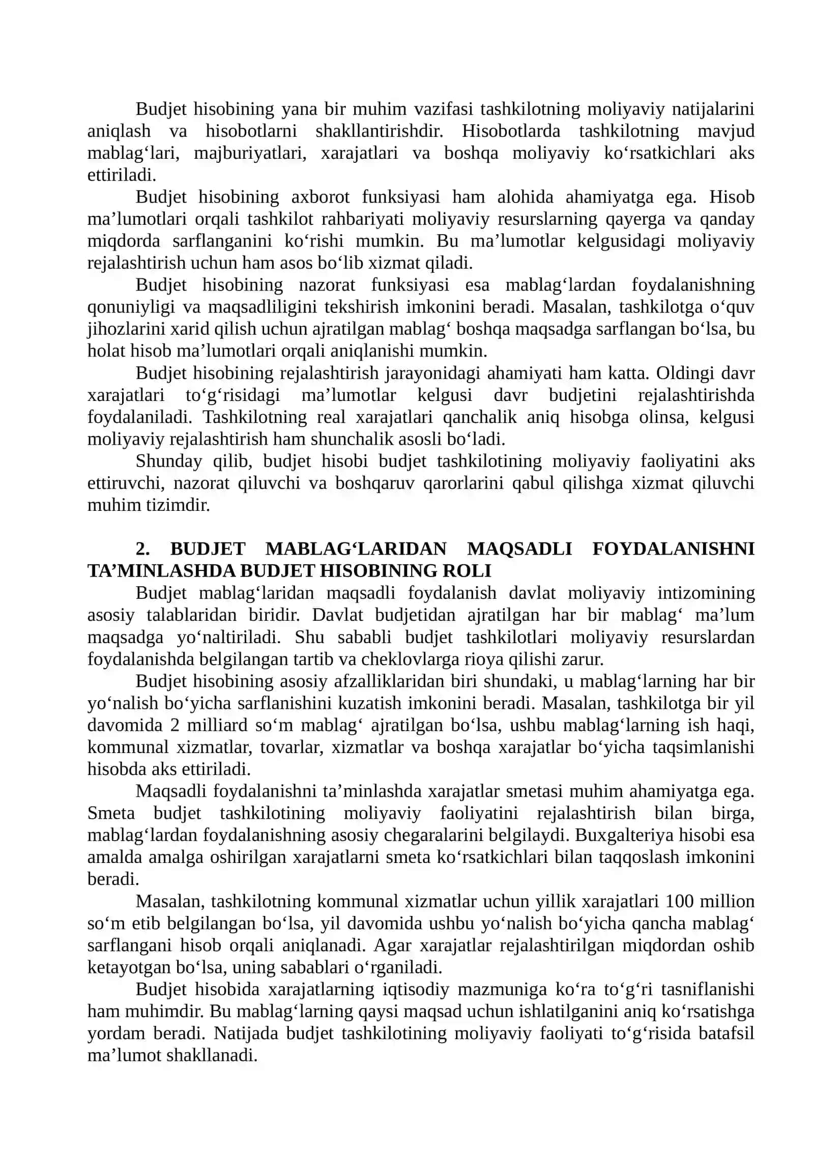 BUDJET TASHKILOTLARIDA BUDJET MABLAG‘LARIDAN MAQSADLI VA SAMARALI FOYDALANISHNI TA’MINLASHDA BUDJET HISOBINING ROLI 4