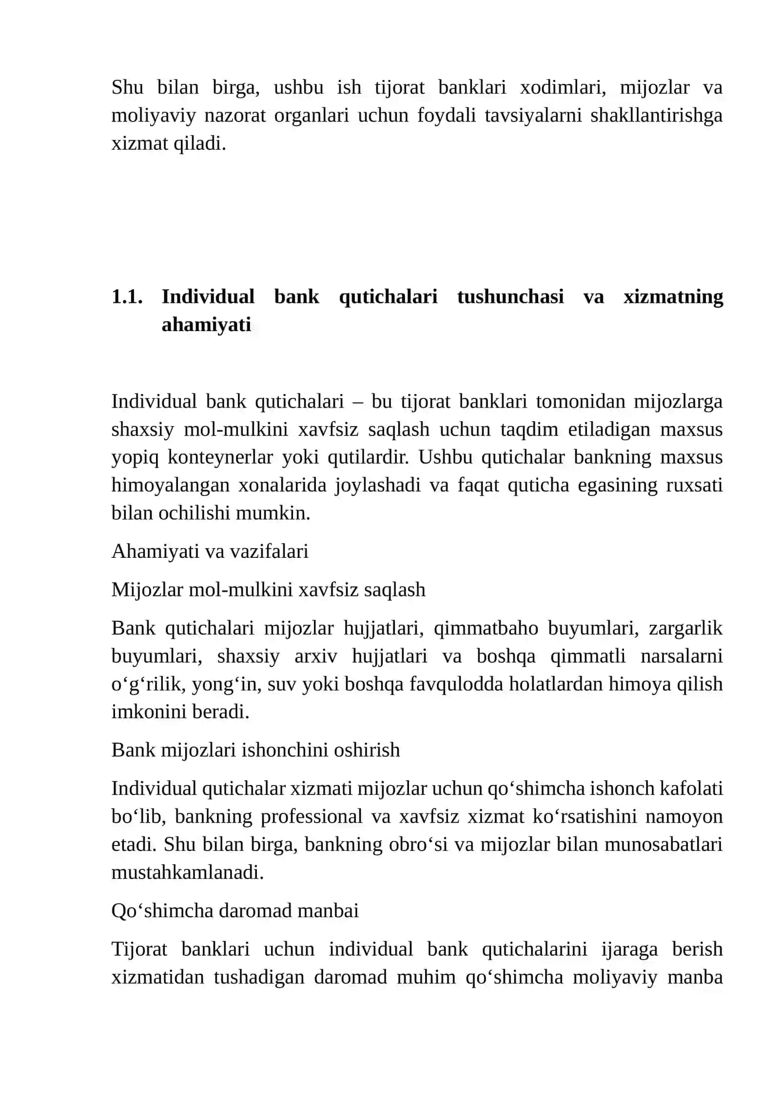 TIJORAT BANKLARIDA INDIVIDUAL BANK QUTICHALARINI IJARAGA BERISH XIZMATINI KO'RSATISH VA UNI HISOBGA OLISH 4