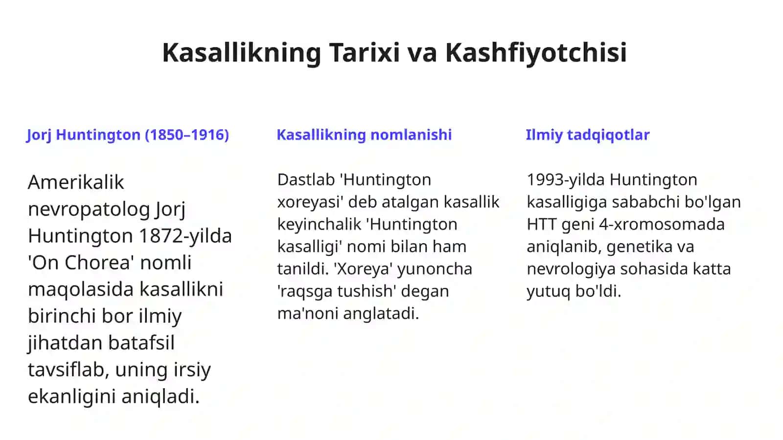 Huntington Xoreyasi — Umumiy Tushuncha 4