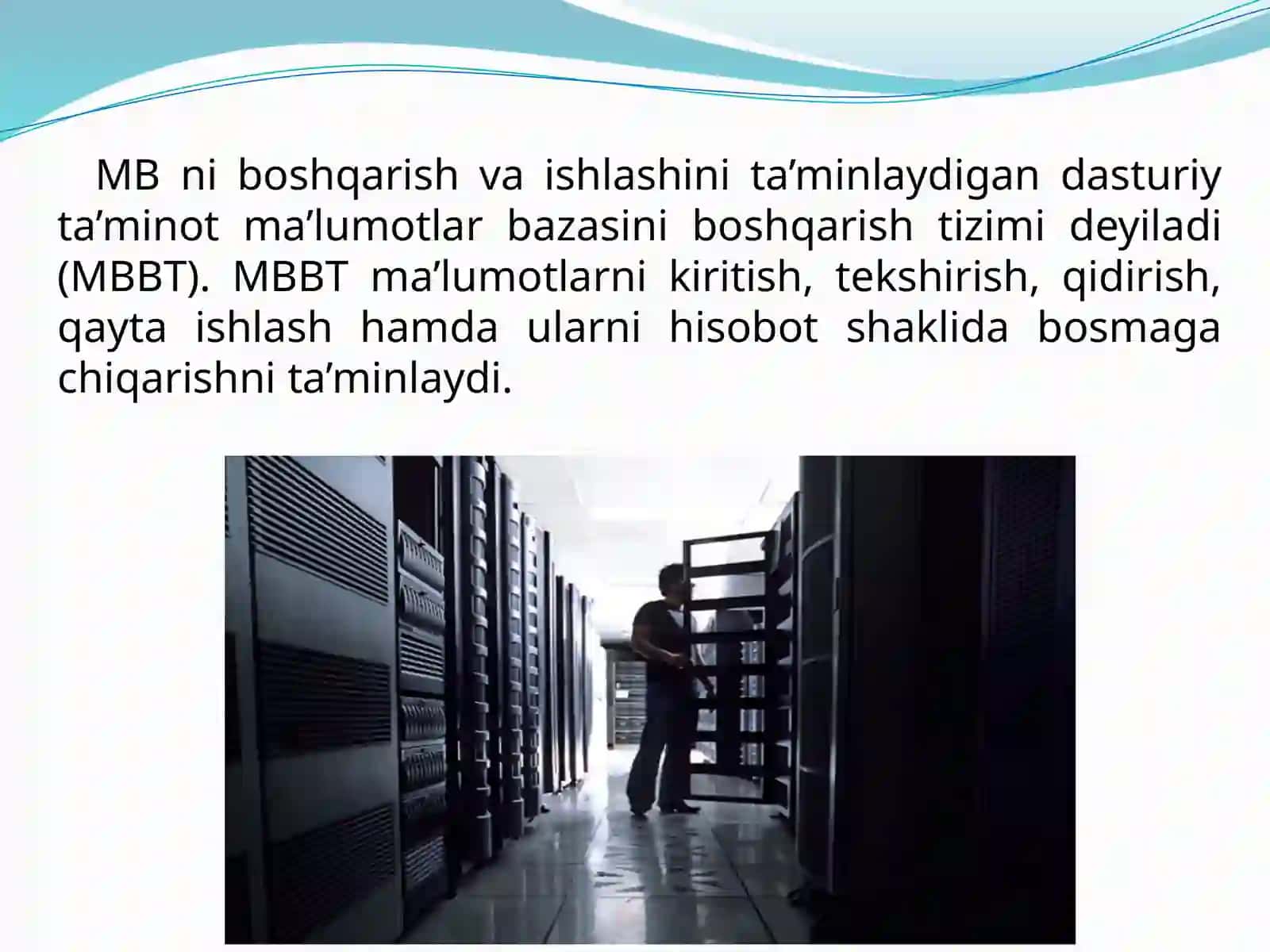 MA’LUMOTLAR BAZALARI VA KATTA HAJMDAGI MA’LUMOTLAR BILAN ISHLASH TEXNOLOGIYALARI 4