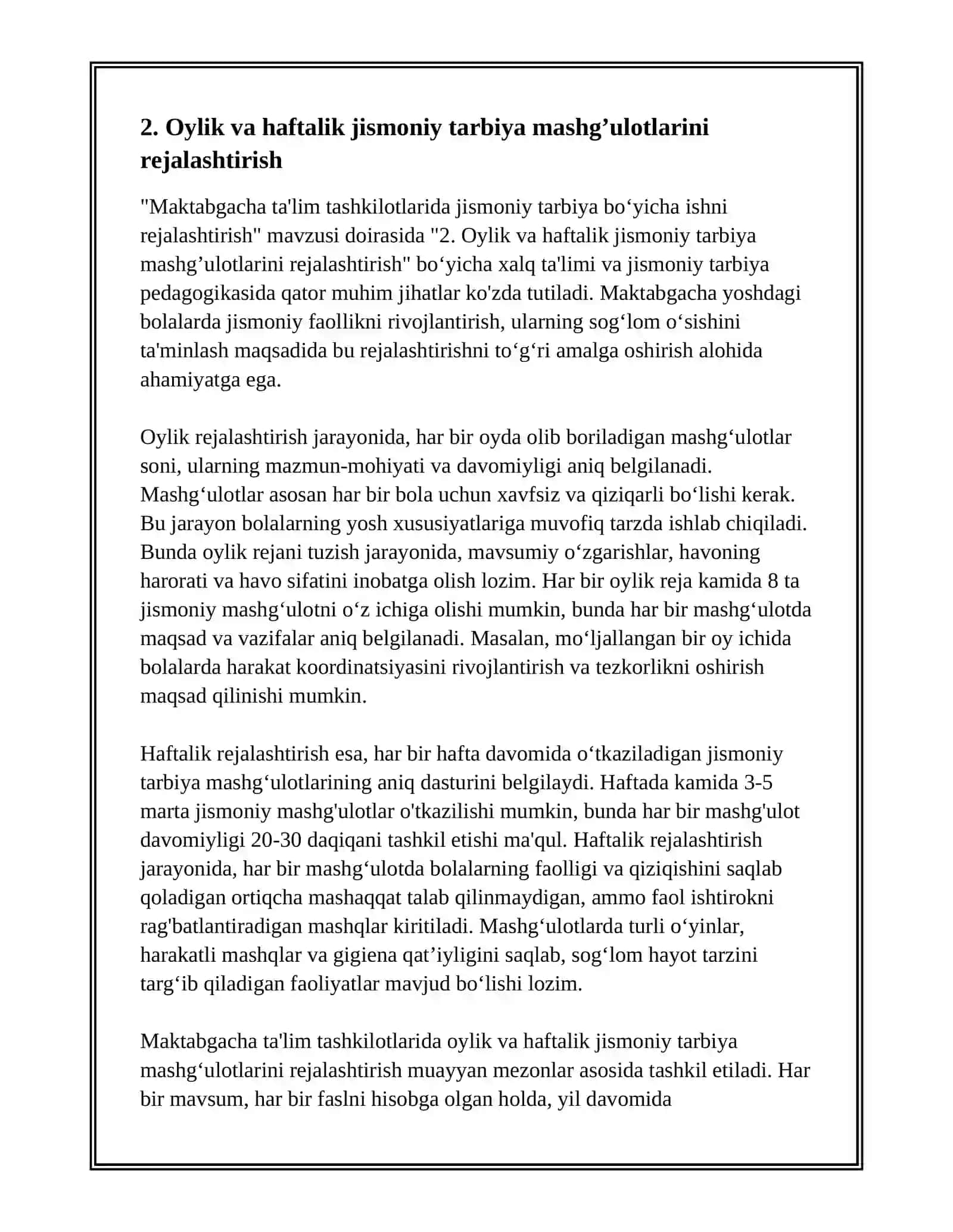 Maktabgacha taʼlim tashkilotlarida jismoniy tarbiya boʻyicha yillik reja tuzish 4