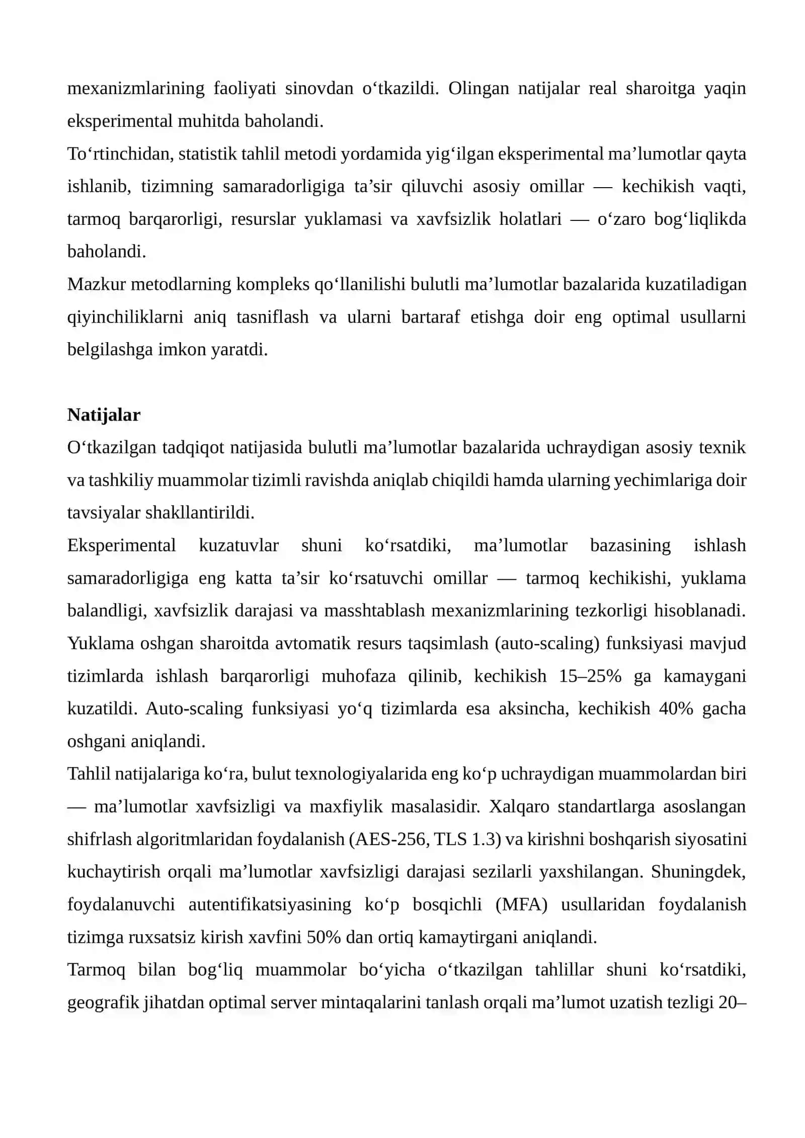 Bulutli ma’lumotlar bazalarida muammolari va ularni bartaraf etish usullari 4