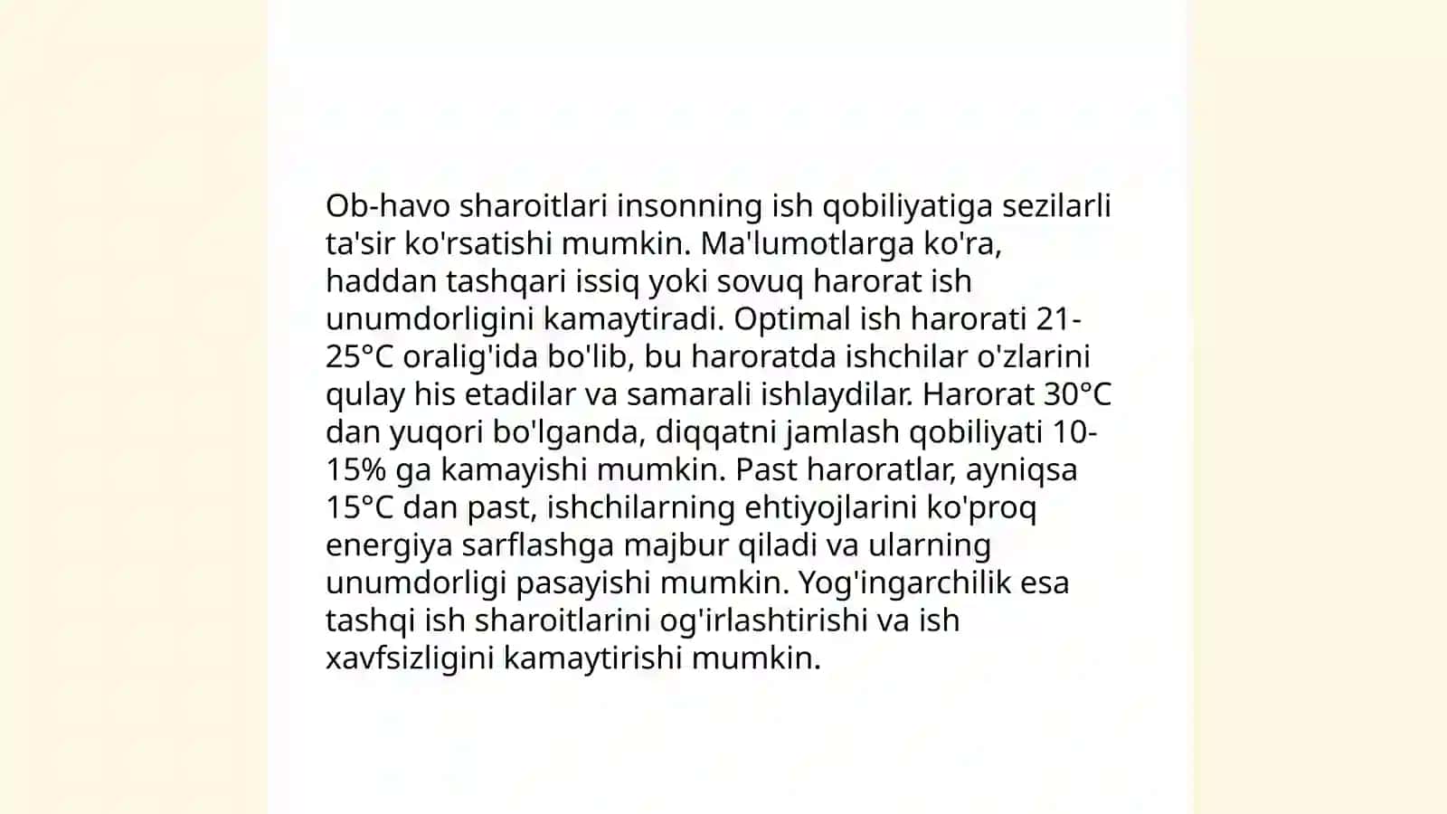 Ish qobilyatini yil, chorak va kun davomida o'zgarishini aniqlash 4