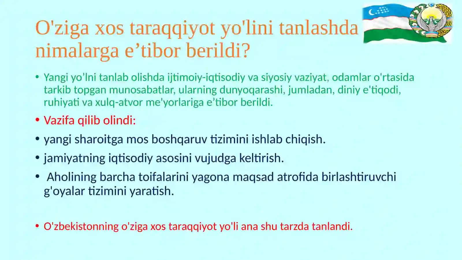 O‘zbekiston tanlagan mustaqil rivojlanish yo‘li va uning ahamiyati 4