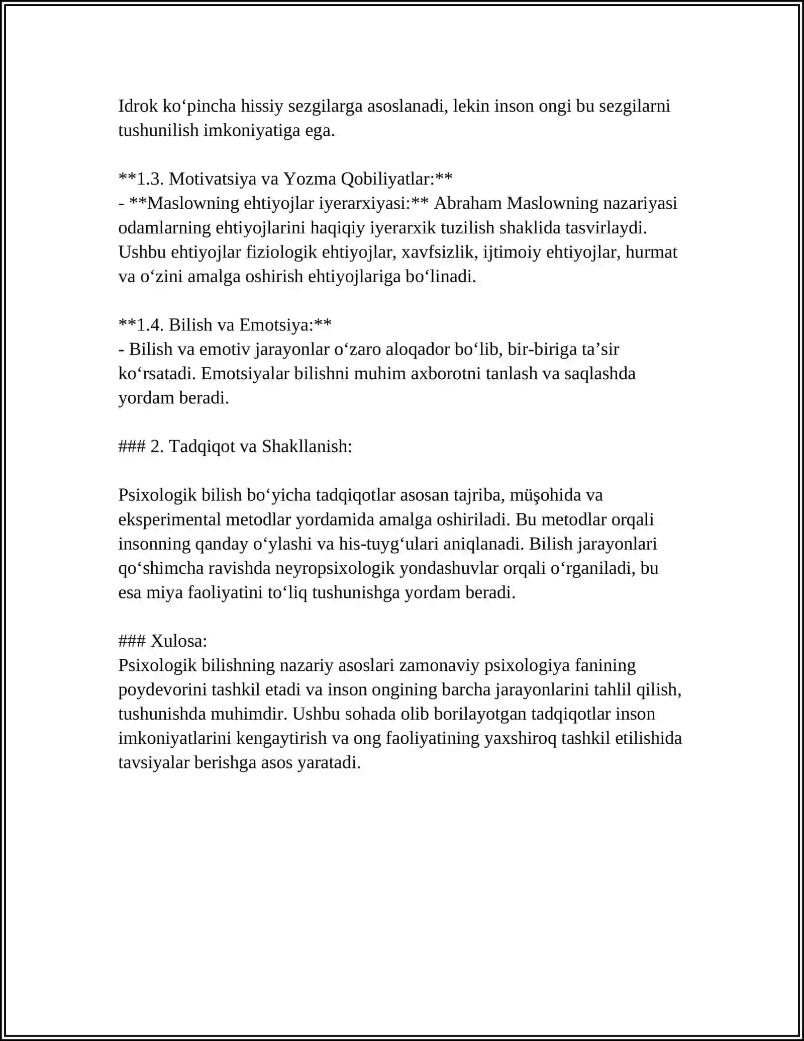 AMALIY PSIXOLOGIYA YO'NALISHI MUSTAQIL ISH 4