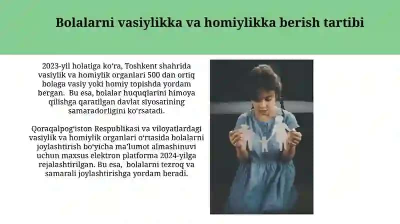 Vasiylik va homiylik organining bolalarni farzandlikka olish va oilaga tarbiyaga berish 4