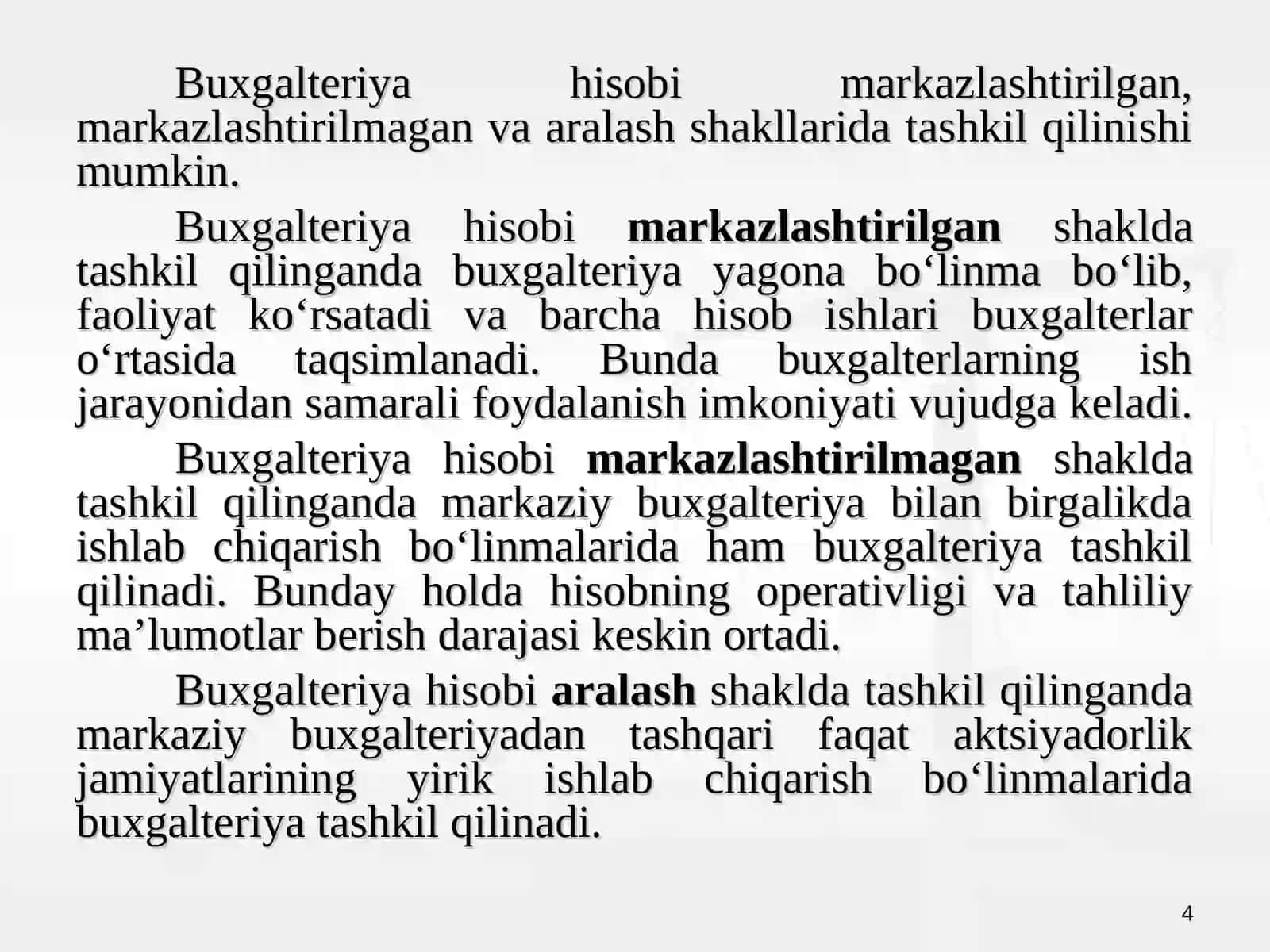 Buxgalteriya hisobini tashkil etish 4