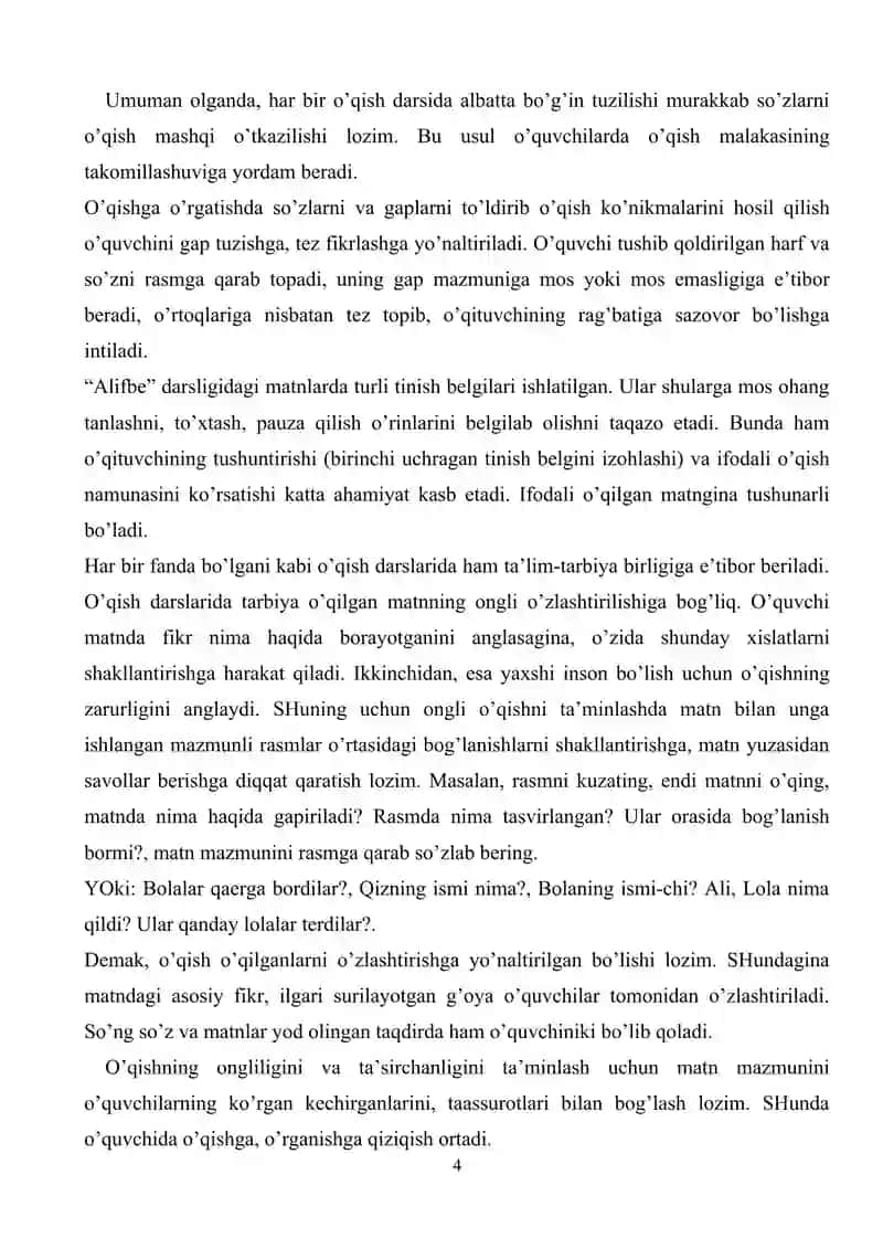Savod o’rgatishning asosiy davrida o’qishga o’rgatish 4