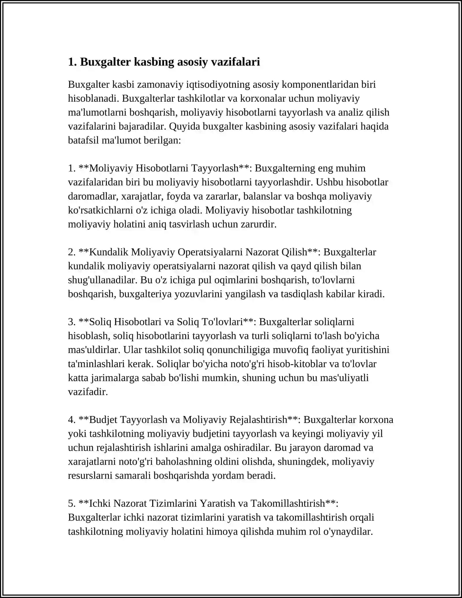 BUXGALTER KASBIGA QOYILADIGAN TALABLAR 4