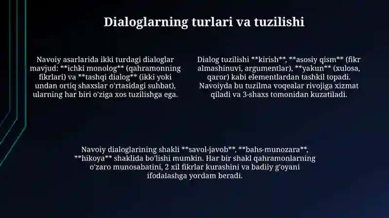 Navoiy asarlaridagi dialoglarustidaishlash 4