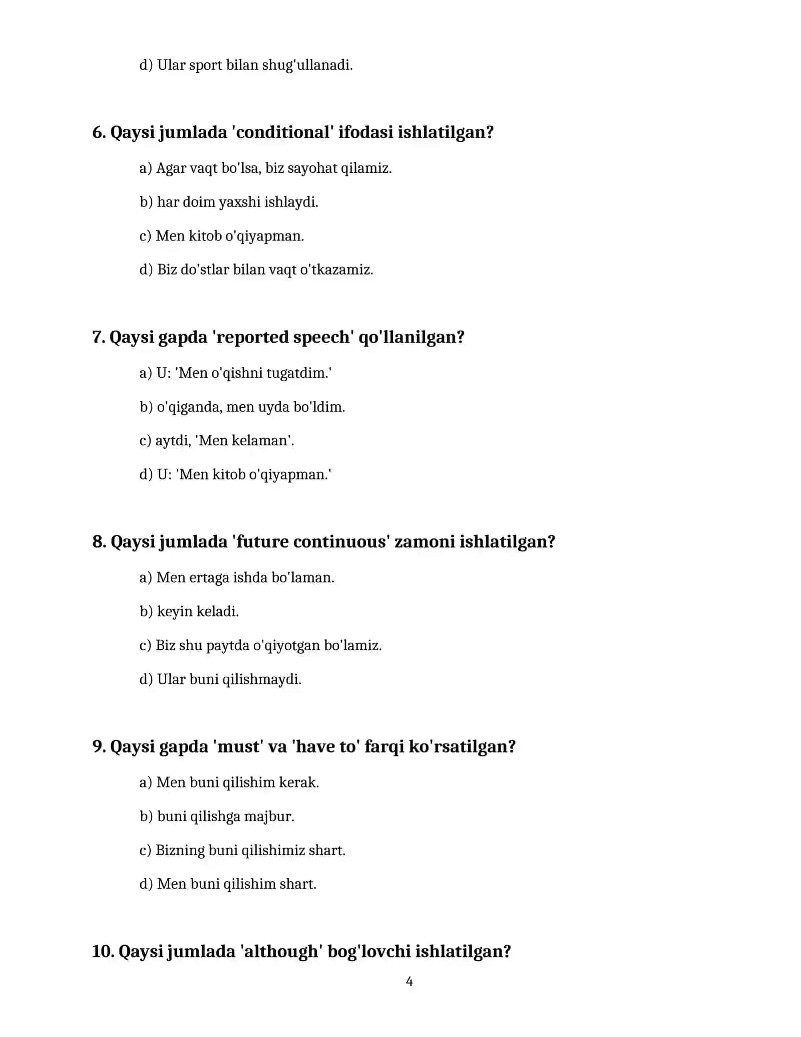 CEFR B1 VA B2 DARAJASI UCHUN GRAMMATIK TESTLAR TO'PLAMI (JAVOBLARI BILAN) 4