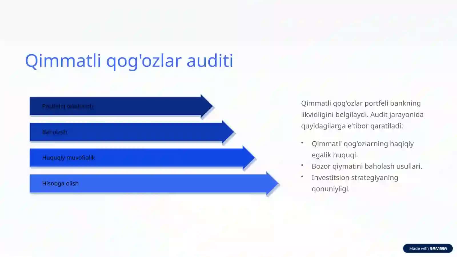 Banklarda debitorlar, kreditorlar va qimmatli qog`ozlar auditi 4