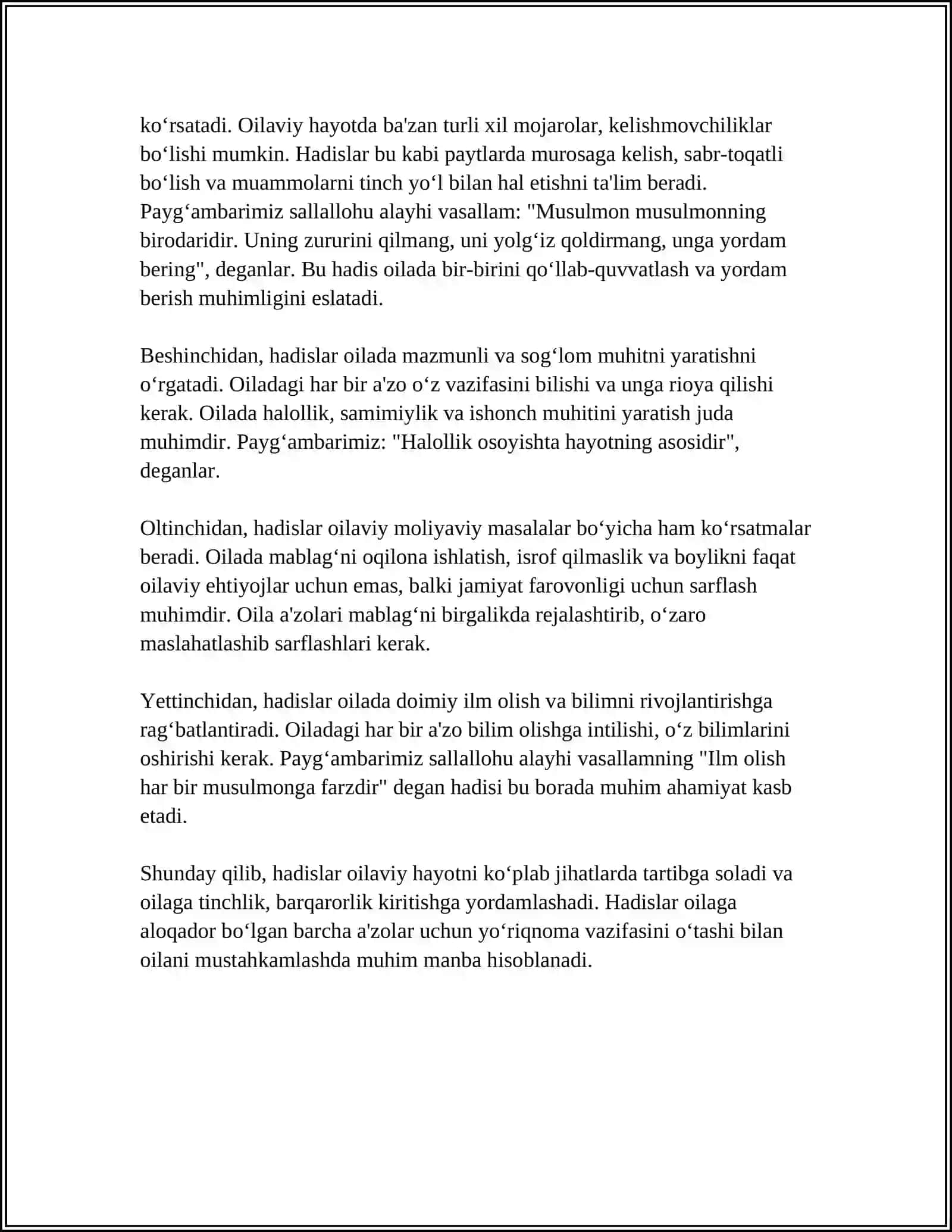 Mavzu: IMOM ISMOIL AL-BUHORIYNING "AL-ADAB AL MUFRAD" HADISLARI MAZMUNINI IJTIMOIY HAYOTDAGI O'RNI 4