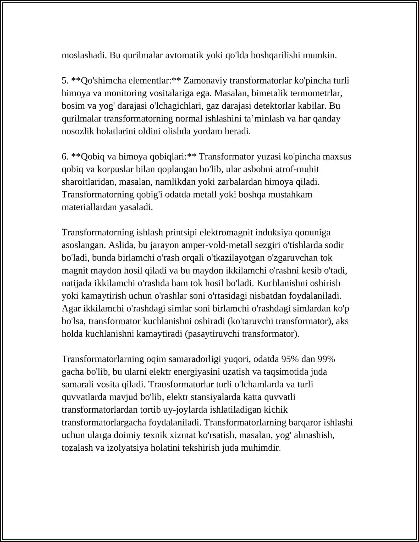 PAYVANDLASH TRANSFORMATORLARINI TUZILISHI. SANOAT CHASTOTASI INDUKSION QIZDIRGICHNI XISOBI 4