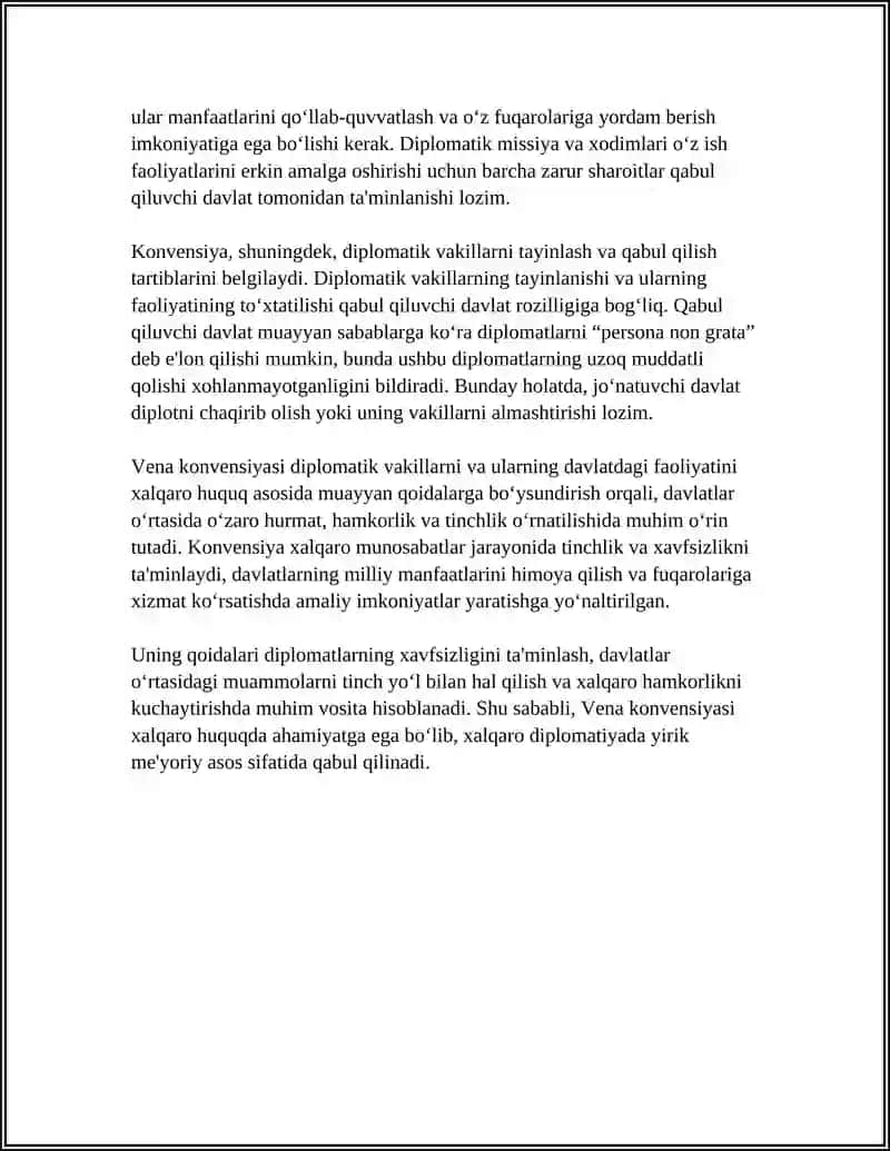 DIPLOMATIK VA KONSULLIK HUQUQINING XALQARO HUQUQDAGI AHAMIYATI: VENA KONVENSIYALARI TAHLILI 4