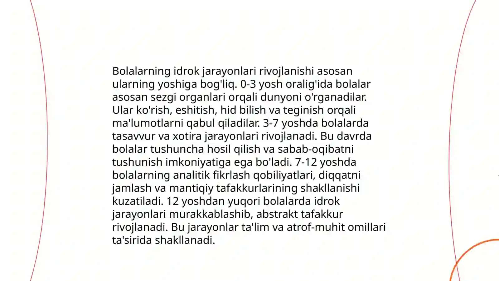 Maktabgacha yoshdagi bolalarda bilish jarayonlaridan sezgi idrok xotira xayol tafakkur diqqat va nutqning rivojlanishi 4