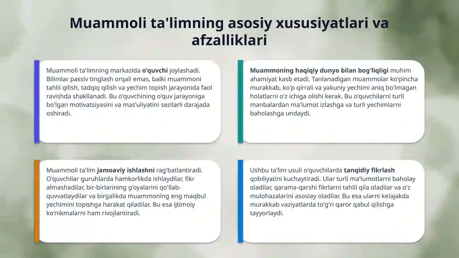 Ta'lim tizimida muammoli ta'lim tenologiyalardan foydalanish 4
