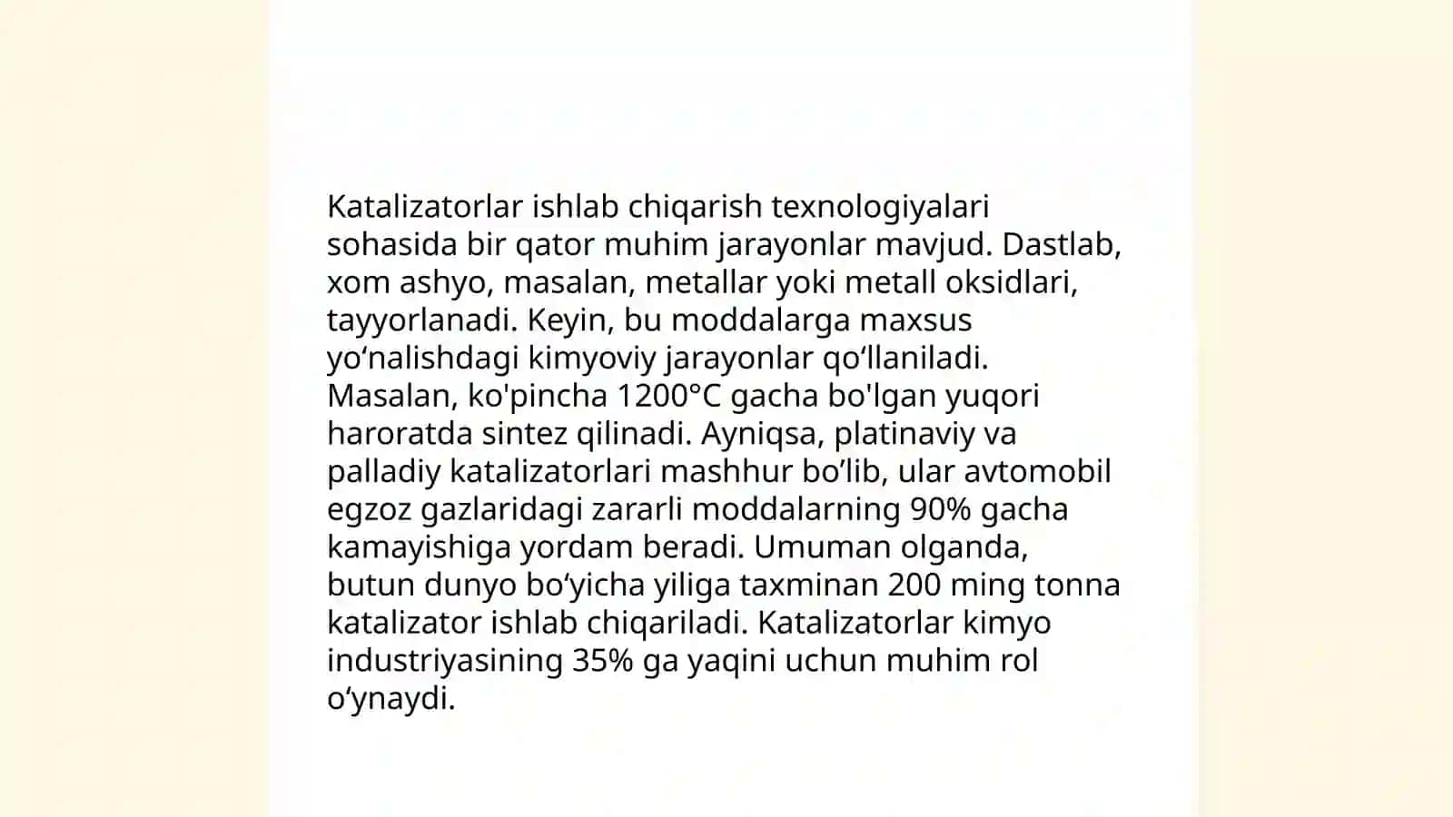 Sanoatda keng qo'llaniladigan katalizatorlar ishlab chiqarish 4