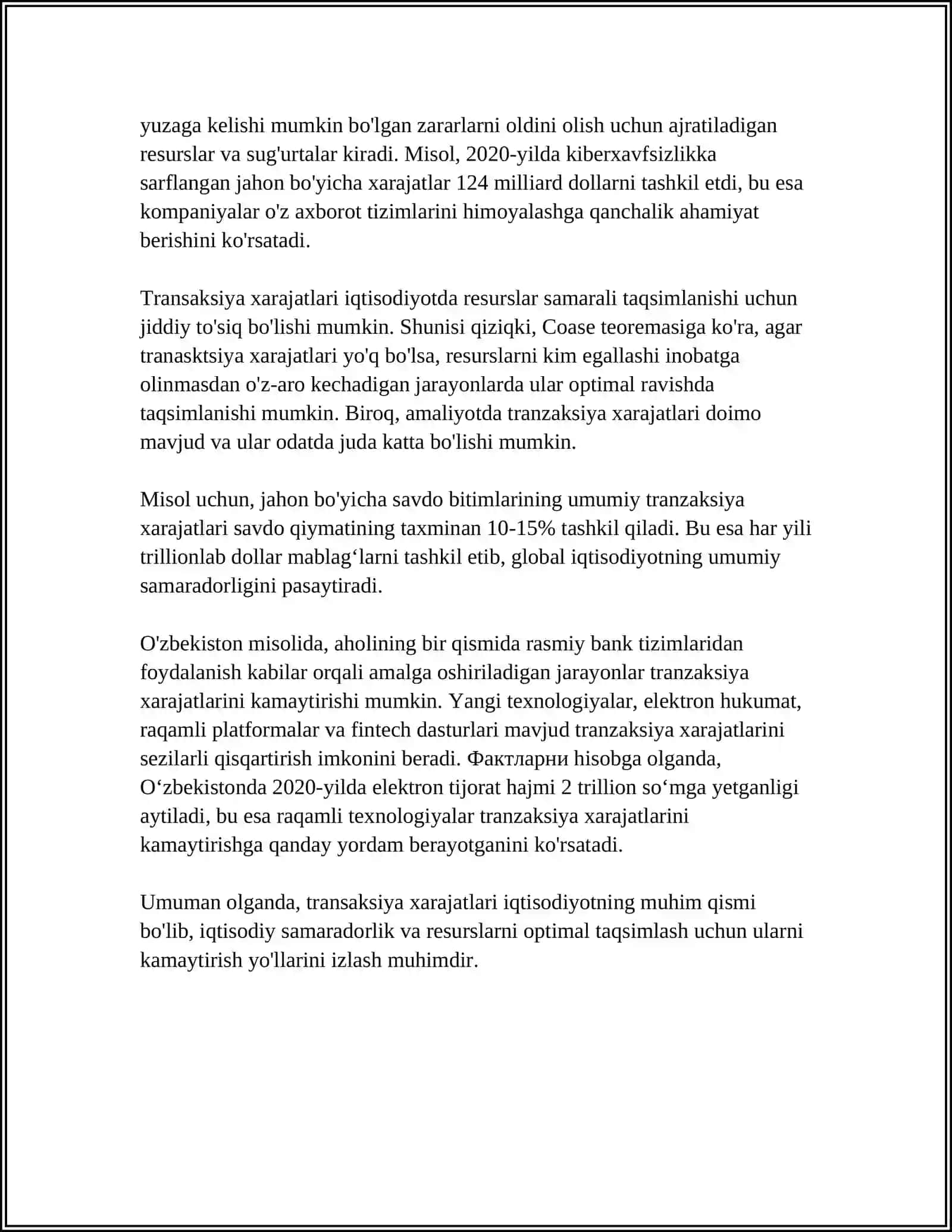 TRANSAKSIYA XARAJATLARI TARKIBINING AXBOROT BAZASI 4