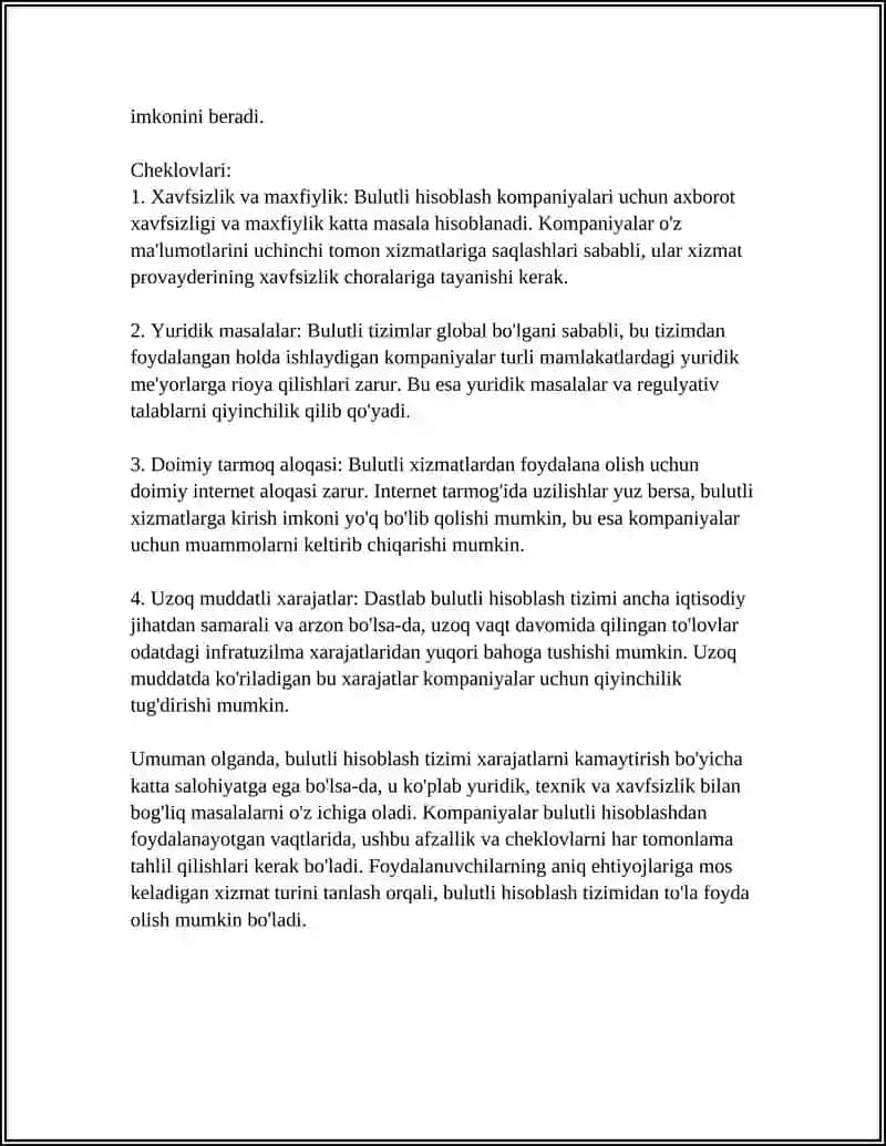 Bulutli Hosoblash Tizimining Afzalligi va Kamchiligi 4