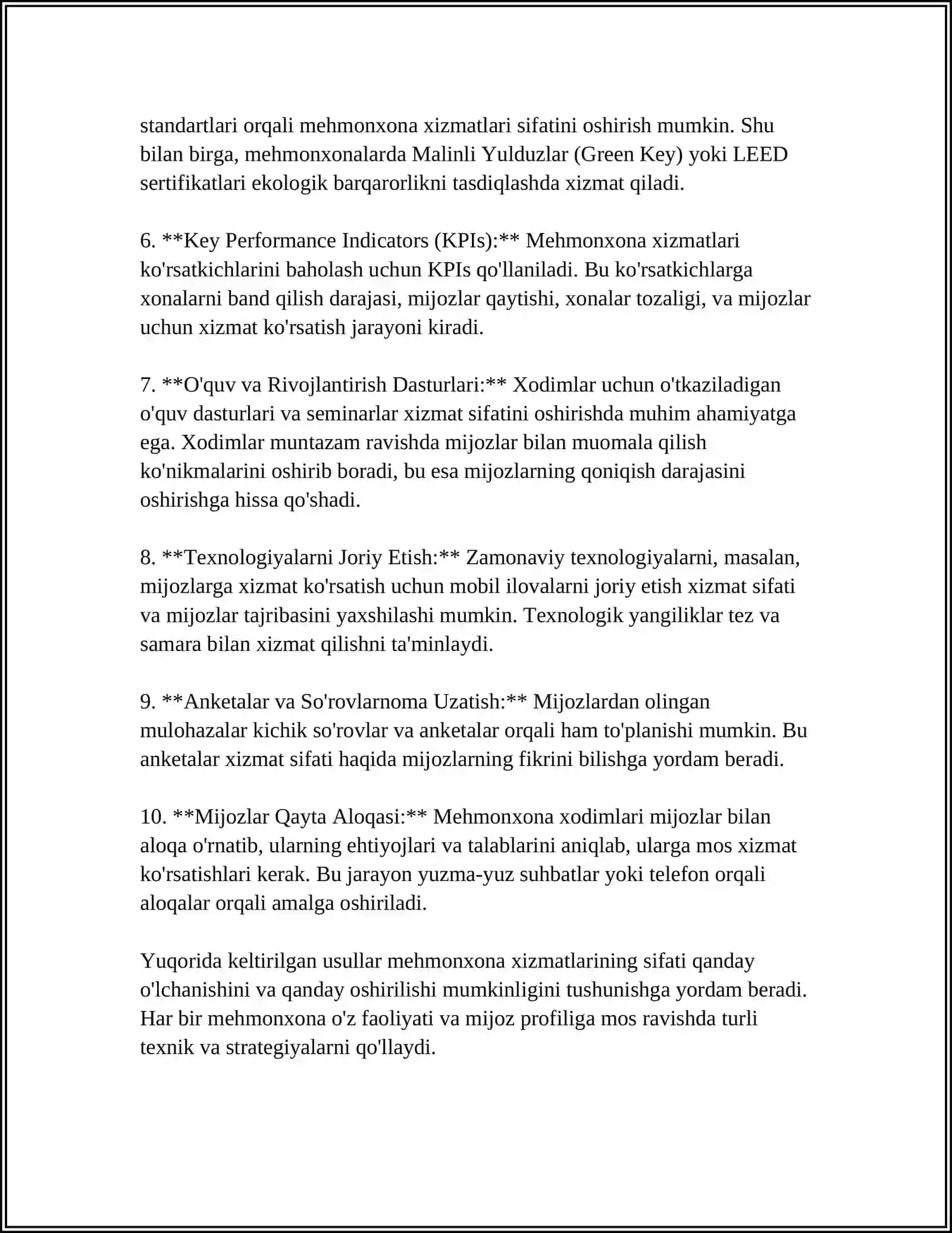 TURIZM VA MEHMONXONA XIZMATLARINING SIFATNI MONITORING QILISH VA BAHOLASH USULLARI 4