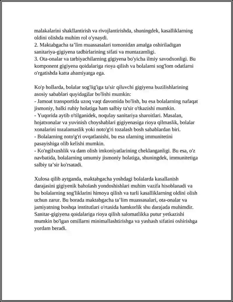 MAKTABGACHA TARBIYA YOSHIDAGI BOLALAR KASALLANISH HOLATINI GIGIYENIK BAHOLASH 4