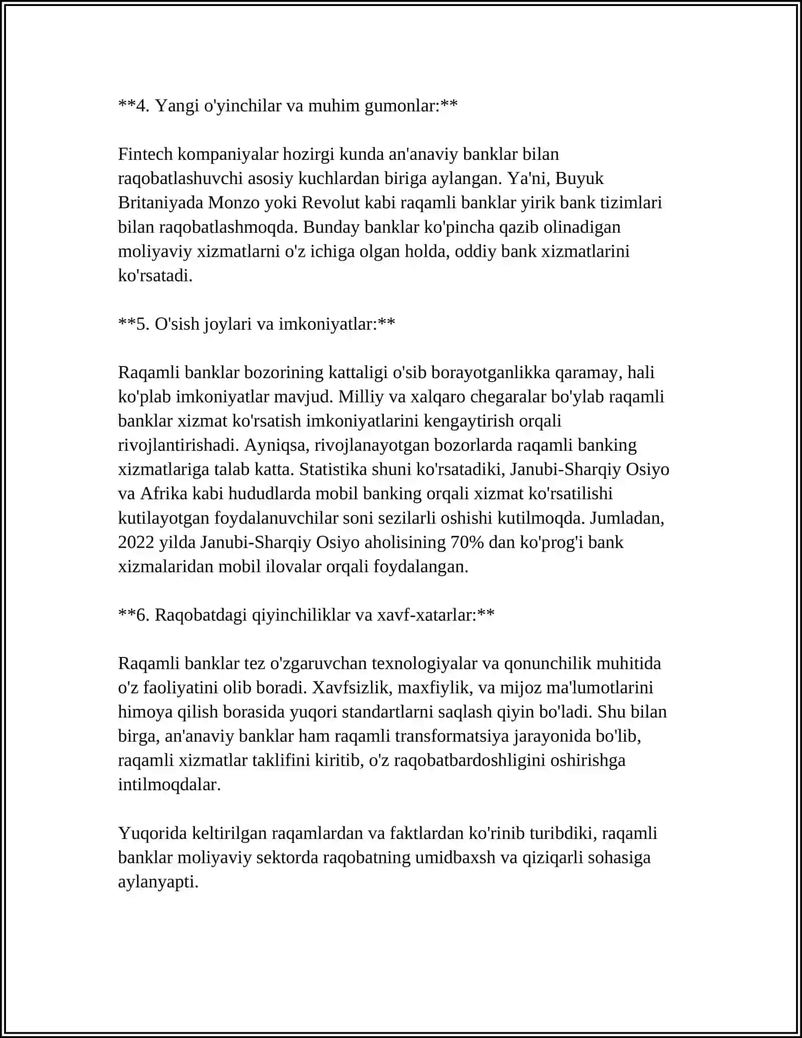 RAQAMLI BANK BOZORIDAGI MUVAFFAQIYATSIZLIKLAR VA SAMARADORLIK 4