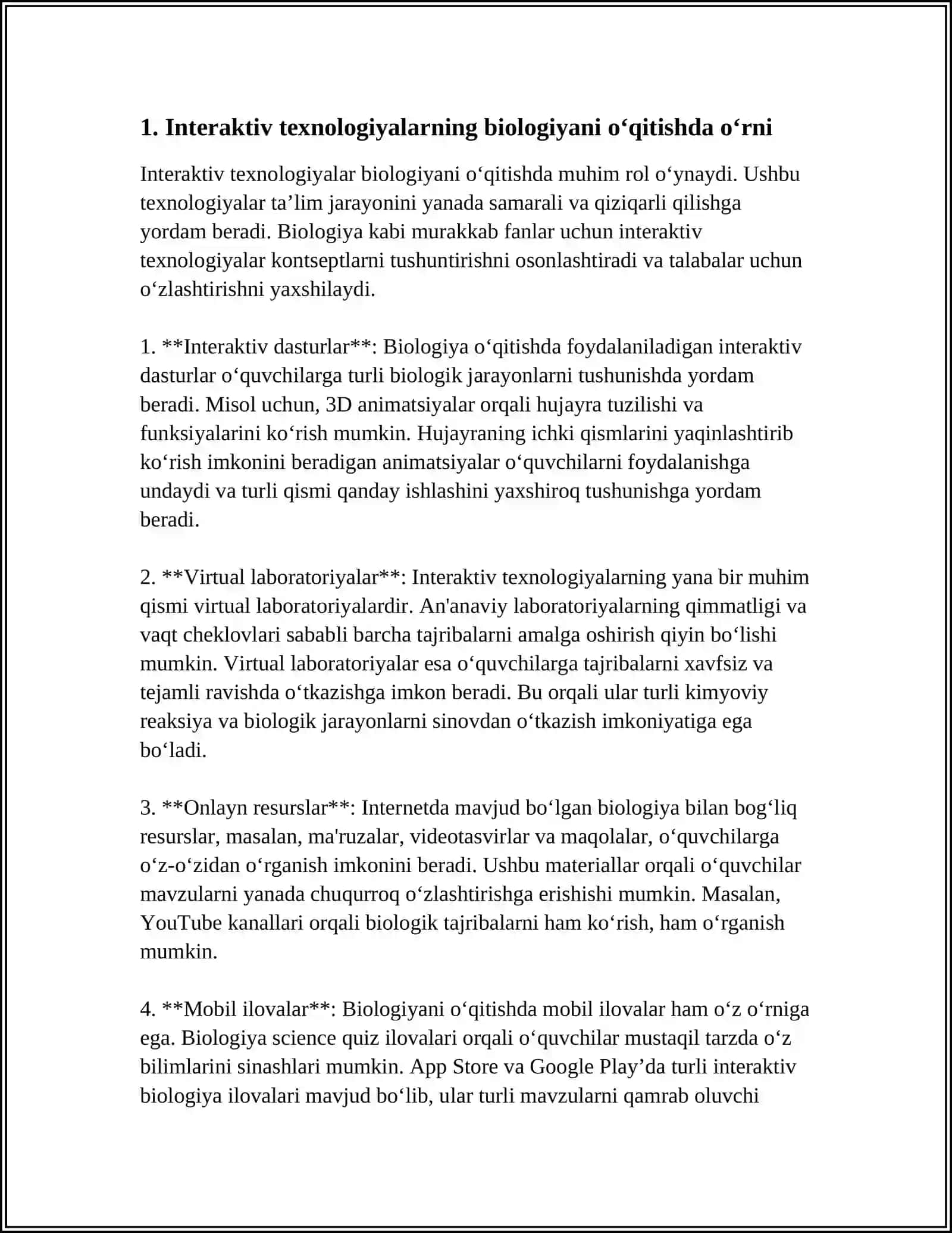 BIOLOGIYADA DARSDAN TASHQARI MASHGʻULOTLARDA INTERAKTIV TEXNOLOGIYALARDAN FOYDALANISH 4