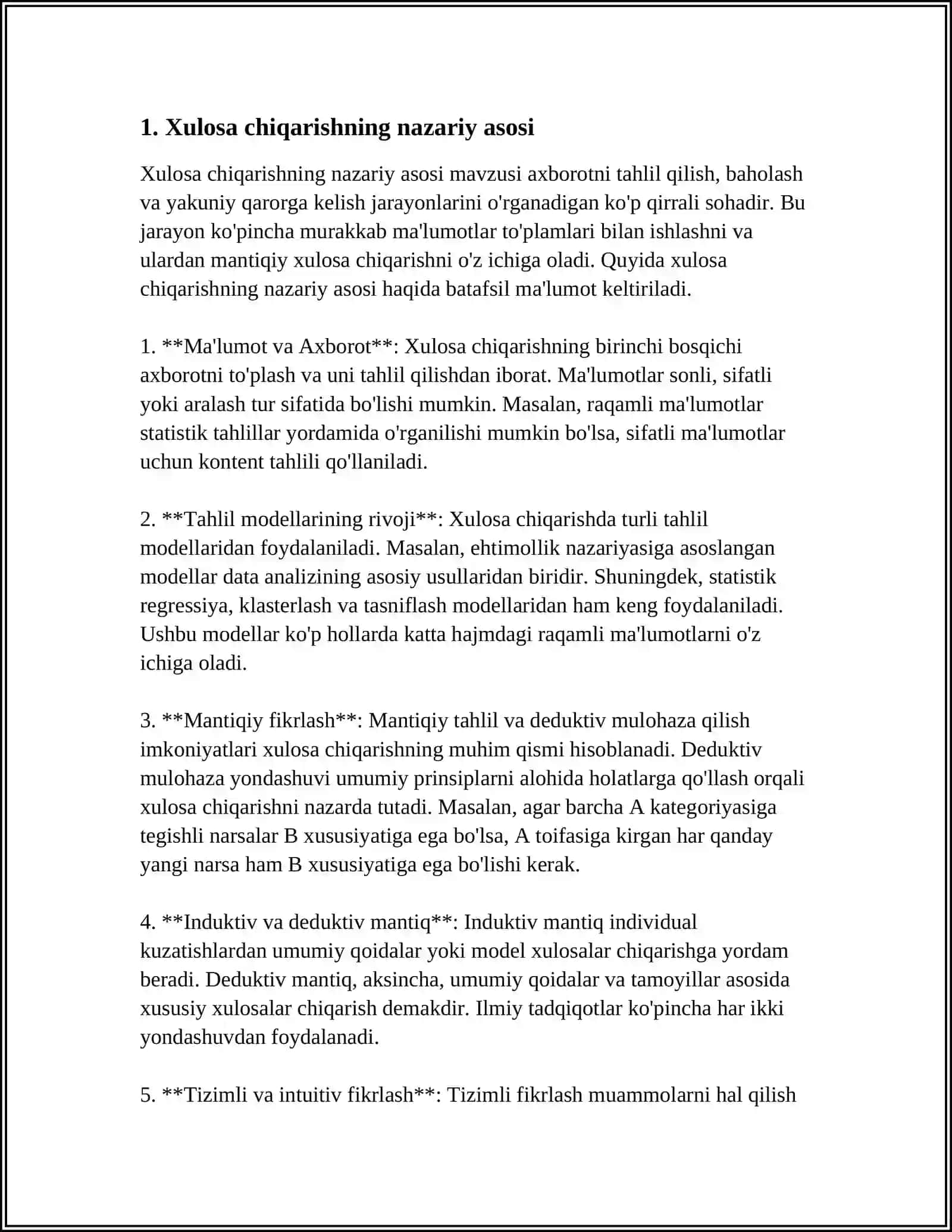 Xulosa chiqarishning nazariy asosi 4