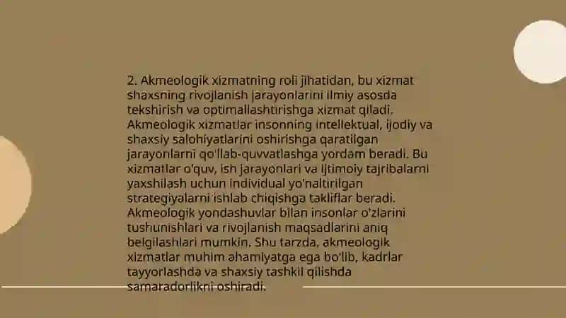Akmeolog akmeologik xizmatda faoliyat sub'yekti sifatida. 4