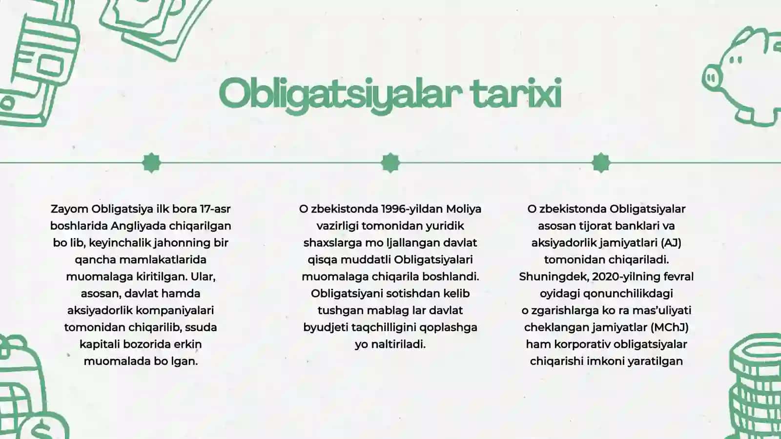 Obligatsiyalarning turlari va ularni farqlash, obligatsiya bahosini hisoblash 4