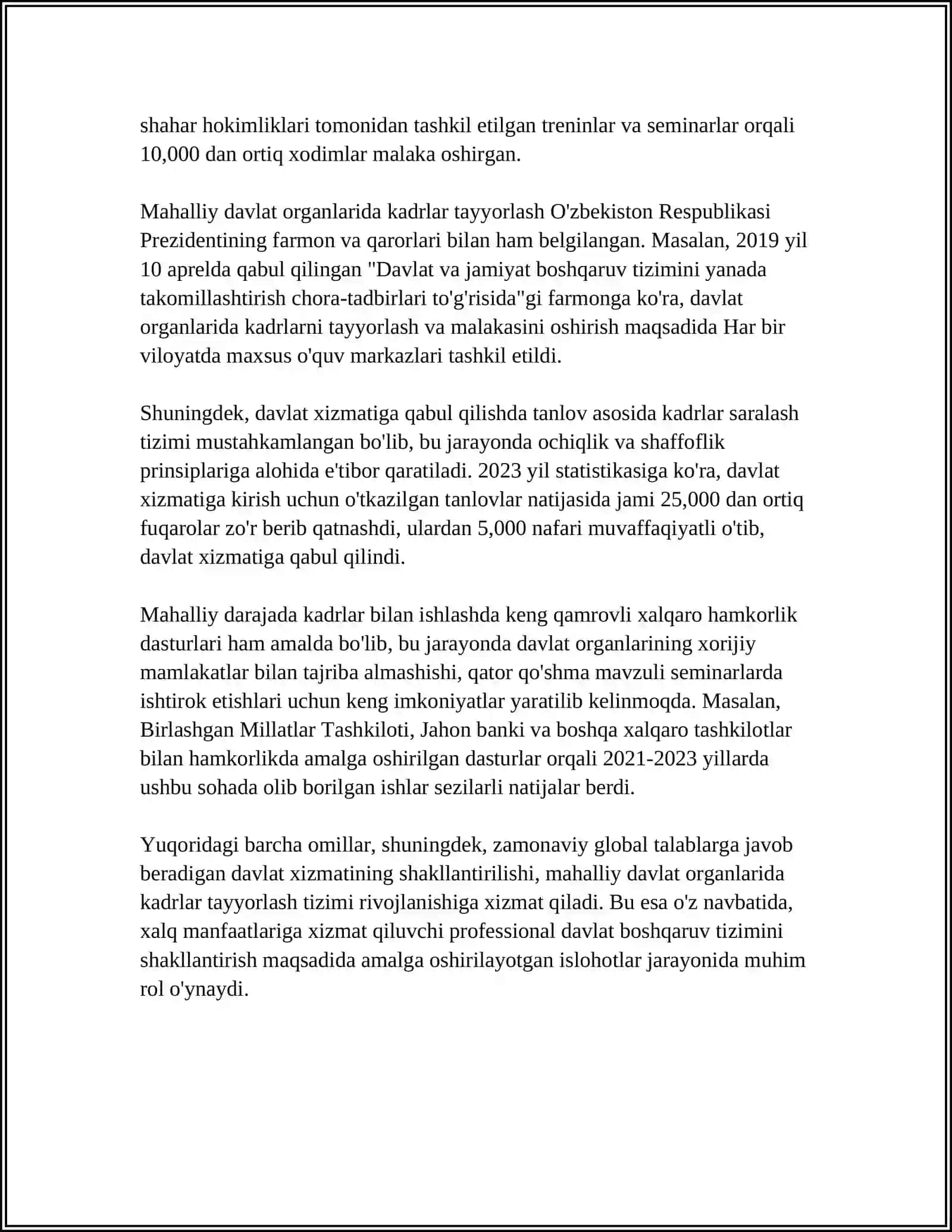 MUSTAQIL ISH Mavzu: MAHALLIY DAVLAT ORGANLARIDA KADRLAR TAYYORLASHNING ASOSIY TAMOYILLARI 4