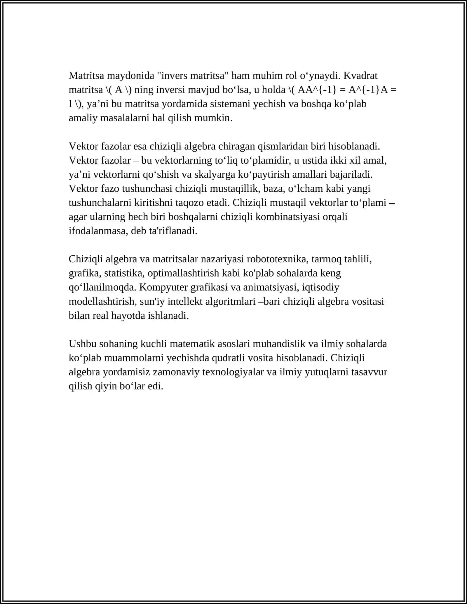 MUSTAQIL ISH OLIY MATEMATIKA 4