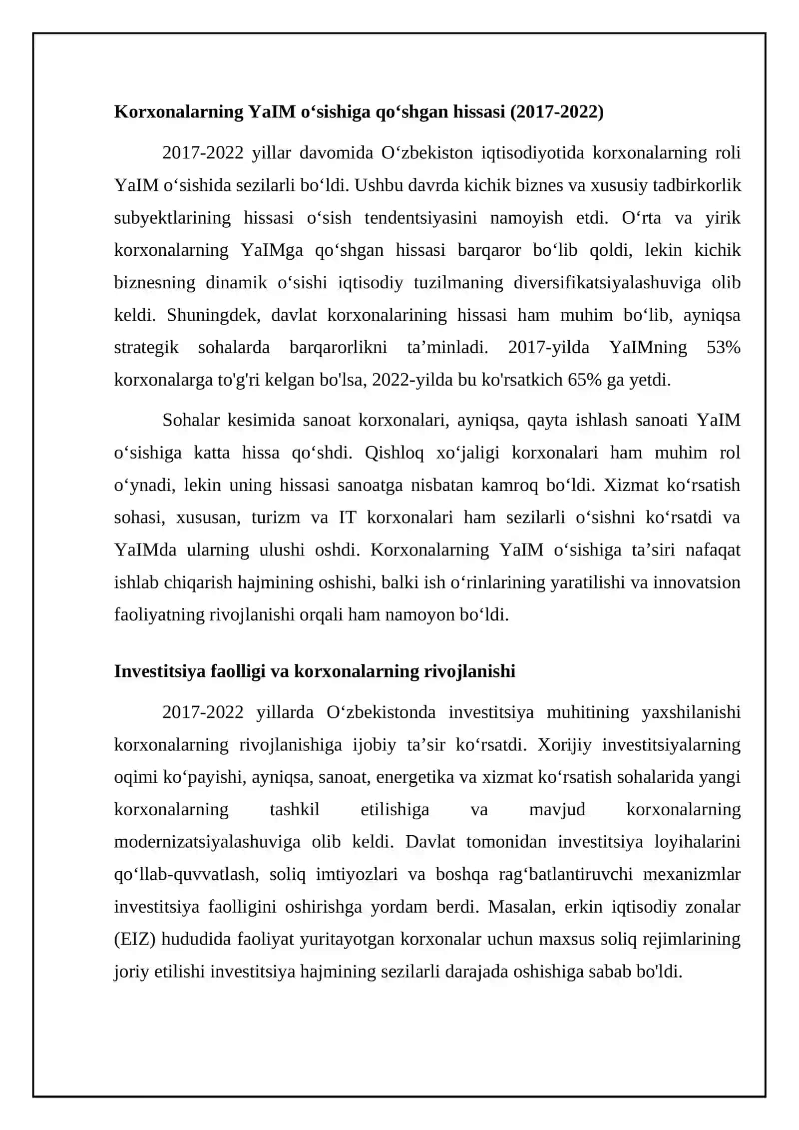 O‘zbekiston korxonalari iqtisodiyotga ta'siri (2017-2022): Tahlil va natijalar 4