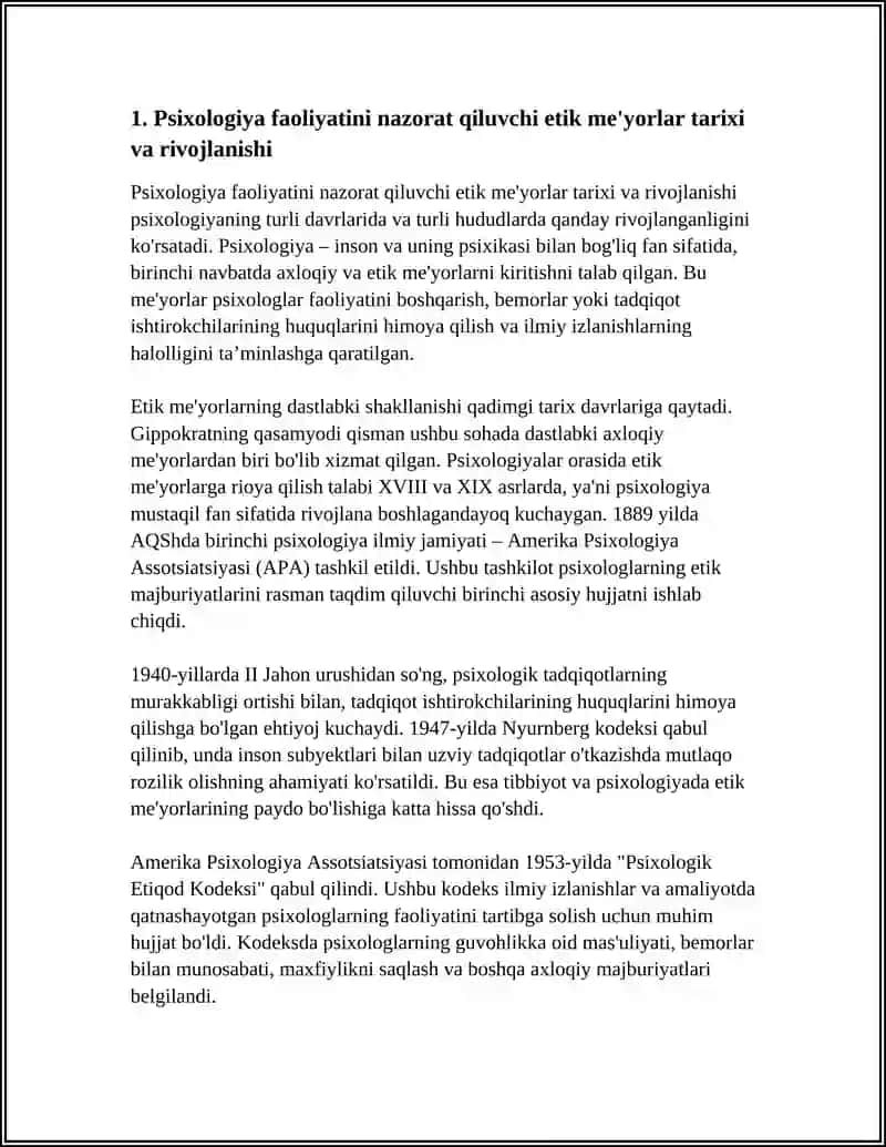 PSIXOLOG FAOLIYATINI NAZORAT QILUVCHI AHLOQIY MEʼYORLARI VA ETIK TAMOYILLARINI TAHLIL QILISH 4