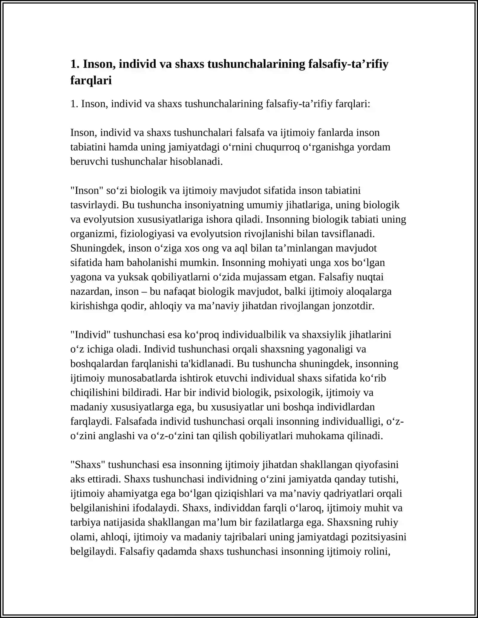 INSON,INDIVID, SHAXS TUSHUNCHALARINING OʻZARO ALOQADORLIGI 4
